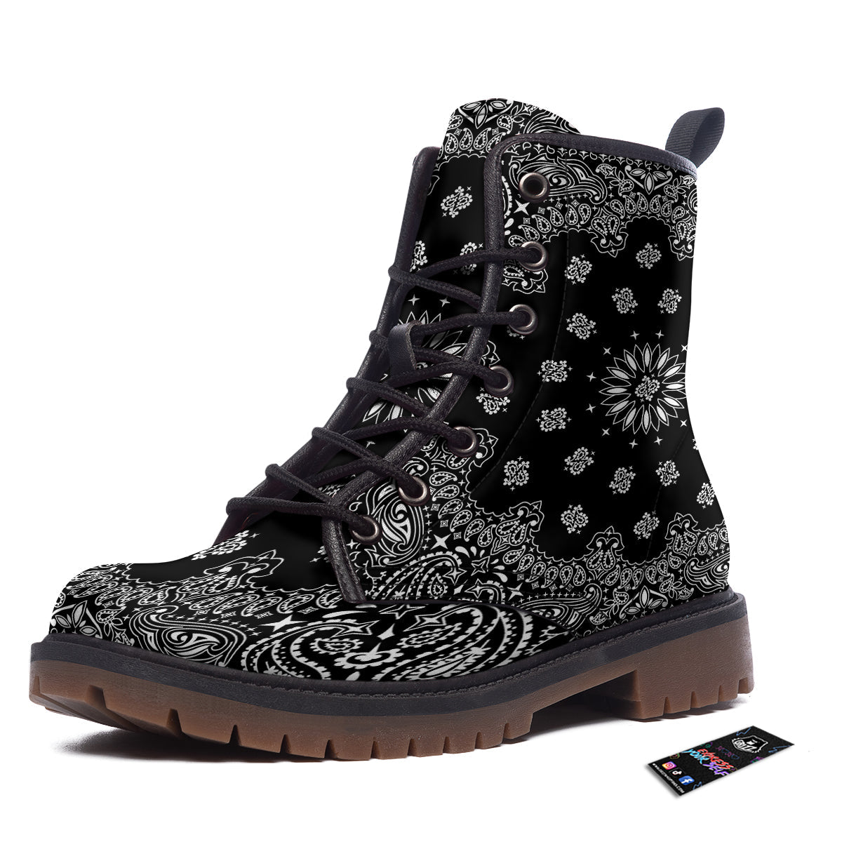 Bandana Black Paisley Print Work Boots-grizzshop