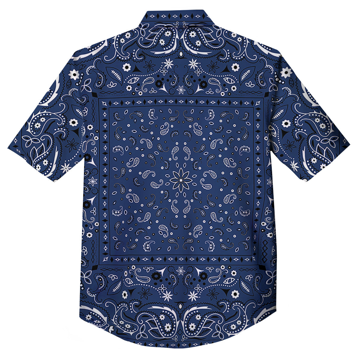 Bandana Blue Paisley Print Button Up Shirt-grizzshop