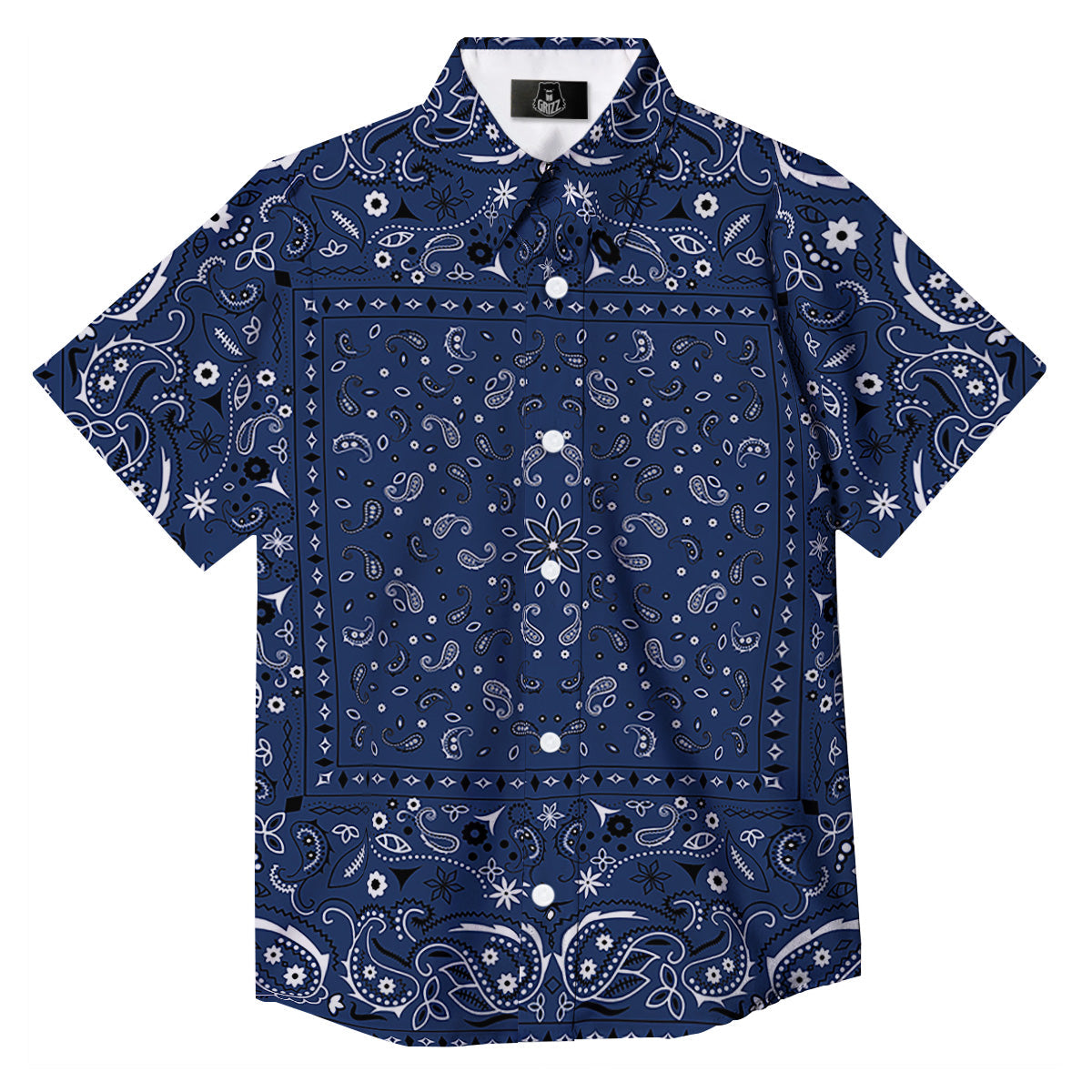 Bandana Blue Paisley Print Button Up Shirt-grizzshop