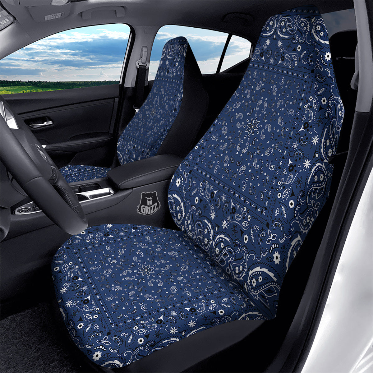 Bandana Blue Paisley Print Car Seat Covers-grizzshop