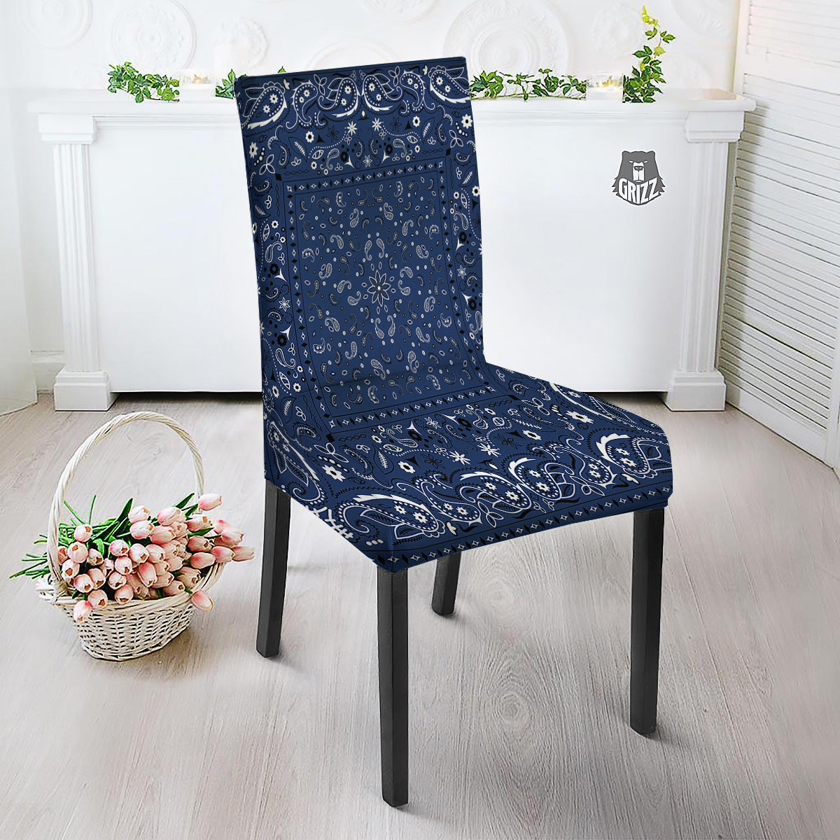 Bandana Blue Paisley Print Dining Chair Slipcover-grizzshop