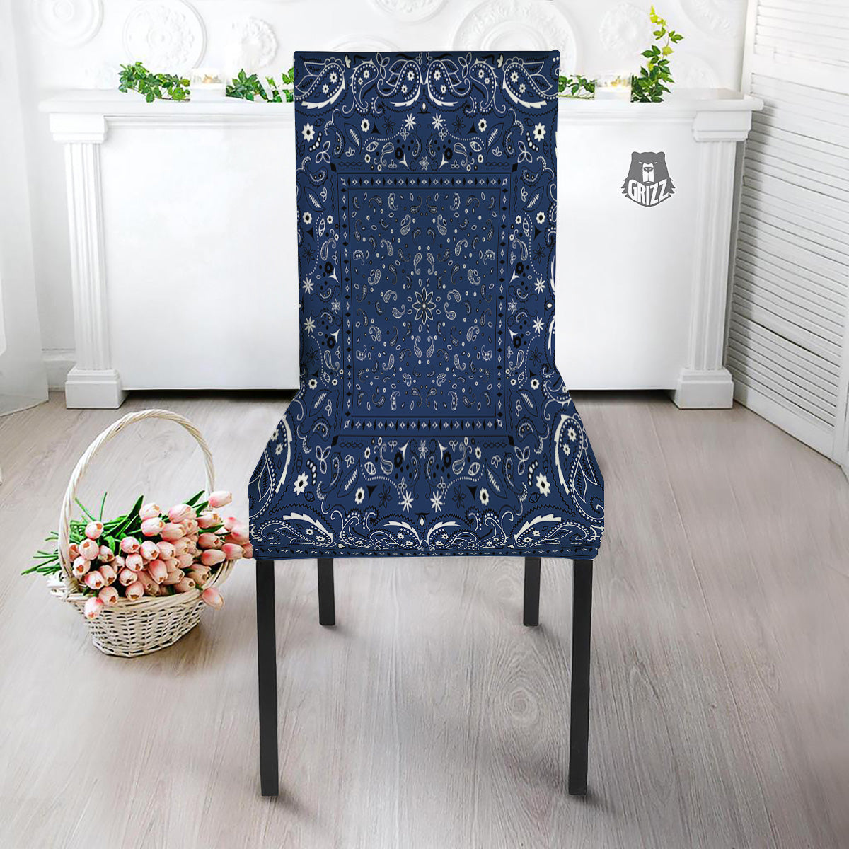 Bandana Blue Paisley Print Dining Chair Slipcover-grizzshop