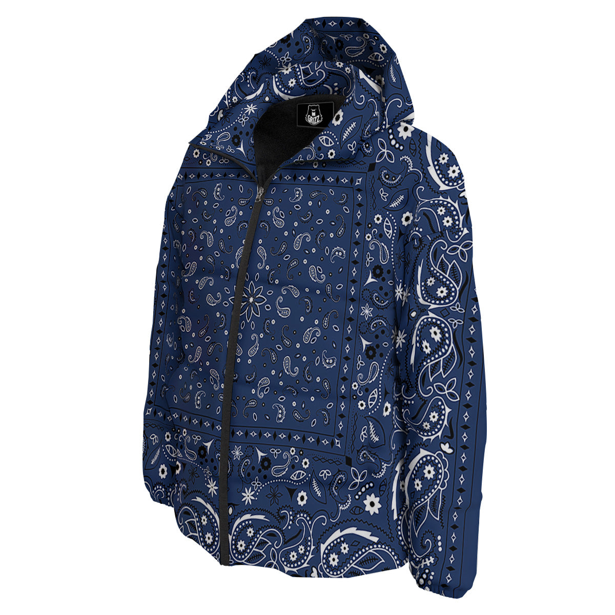 Bandana Blue Paisley Print Down Jacket-grizzshop