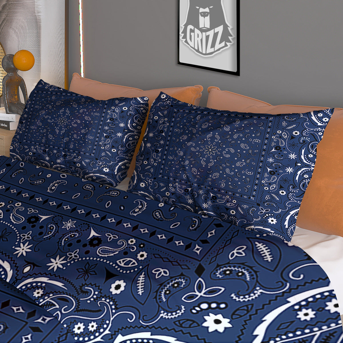 Beige Plaid And Grey Print Pattern Duvet Cover Bedding Set