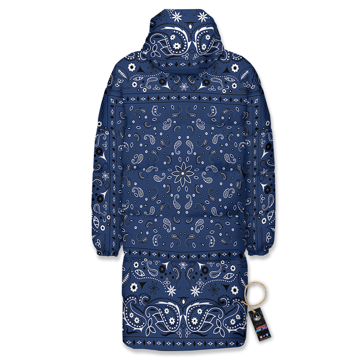 Bandana Blue Paisley Print Long Down Jacket-grizzshop