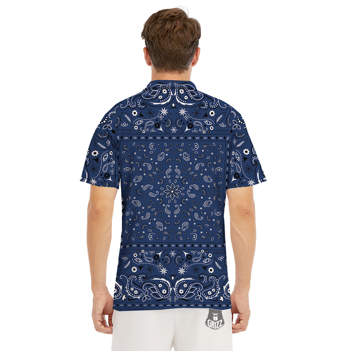 Bandana Blue Paisley Print Men's Golf Shirts-grizzshop