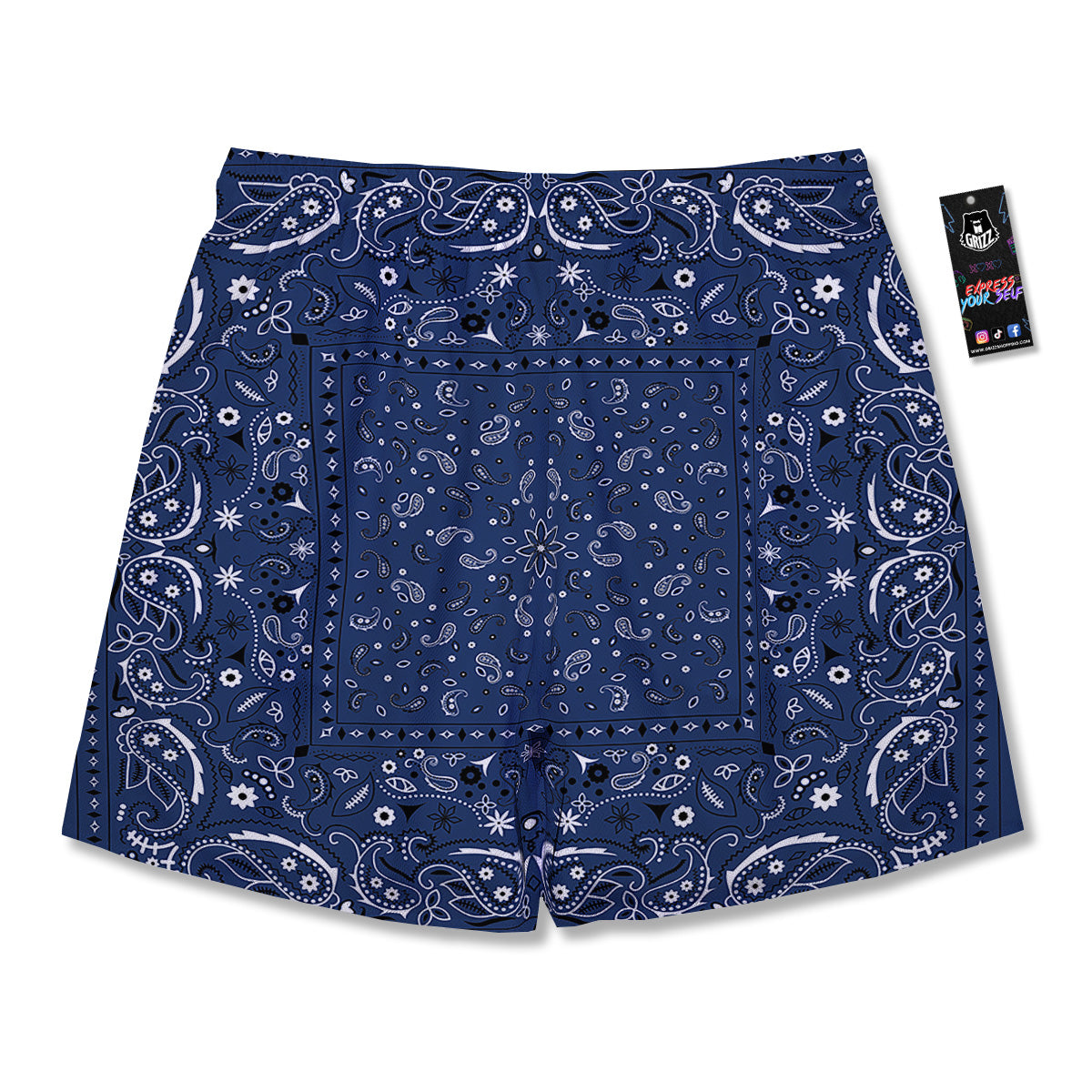 Bandana Blue Paisley Print Men's Running Shorts-grizzshop