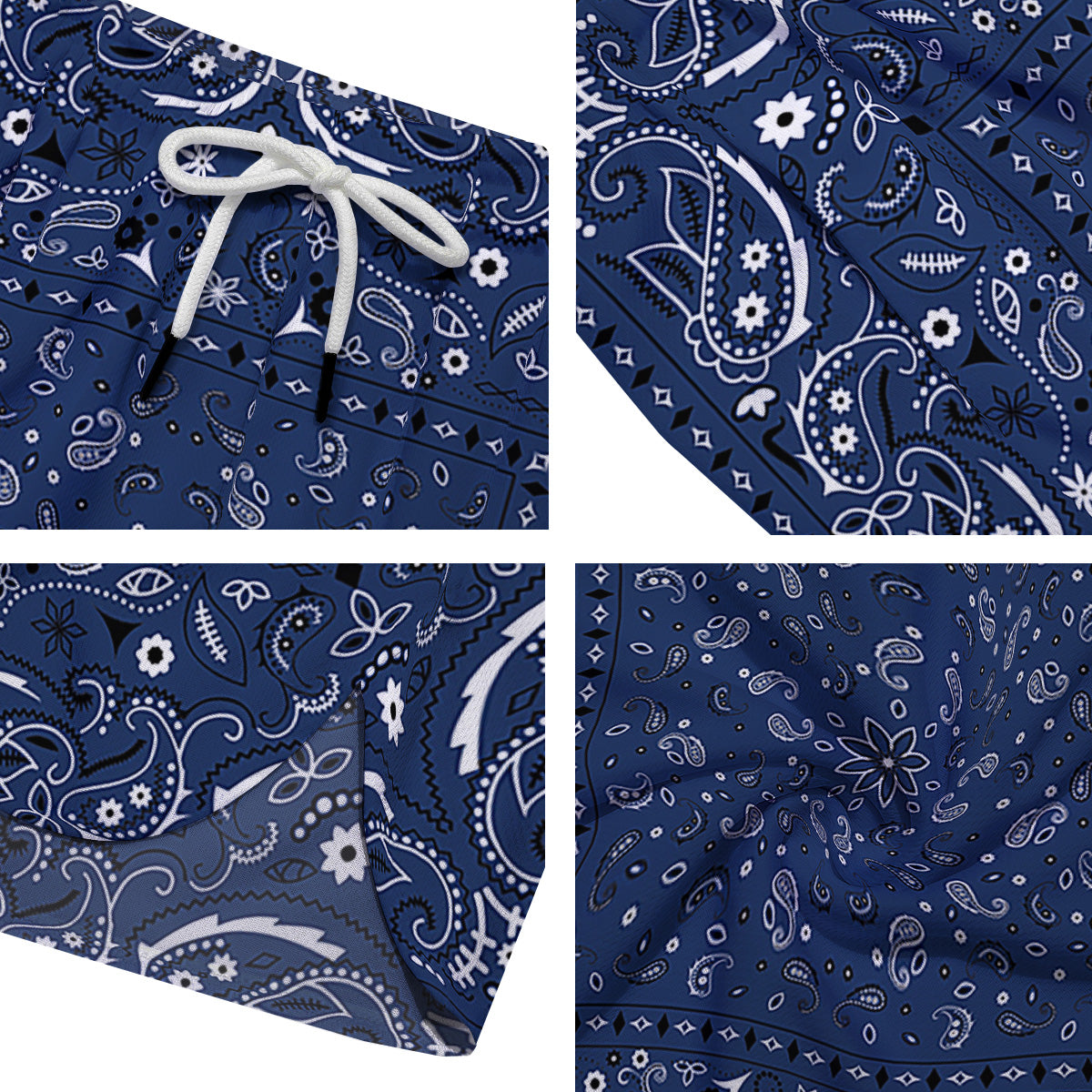 Bandana Blue Paisley Print Men's Running Shorts-grizzshop