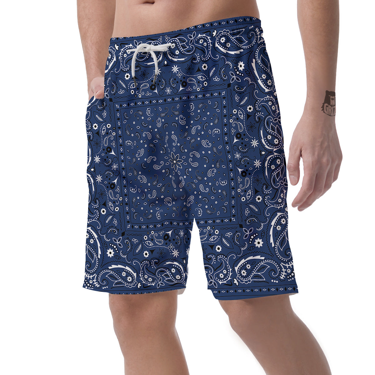 Bandana Blue Paisley Print Men's Shorts-grizzshop