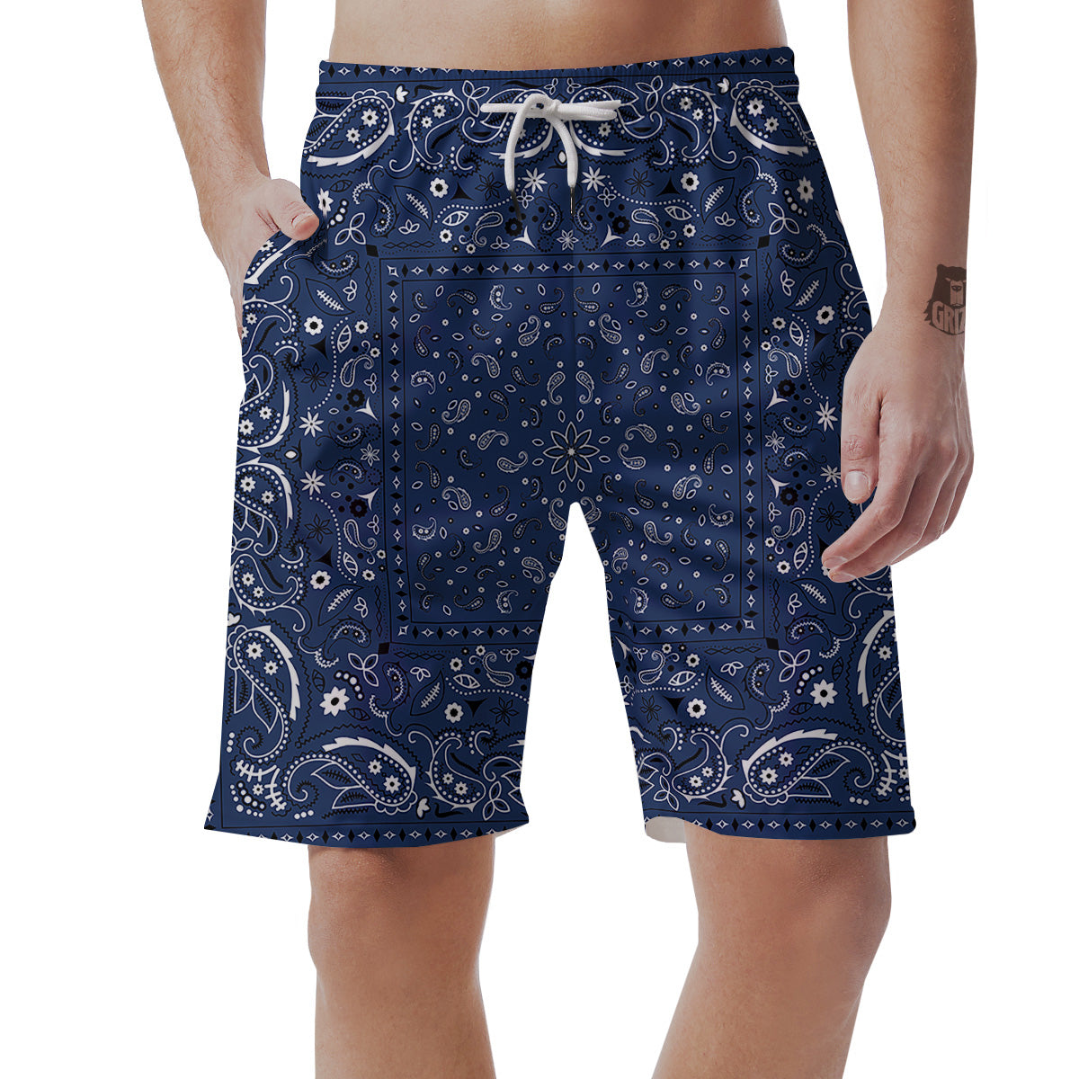 Bandana Blue Paisley Print Men's Shorts-grizzshop