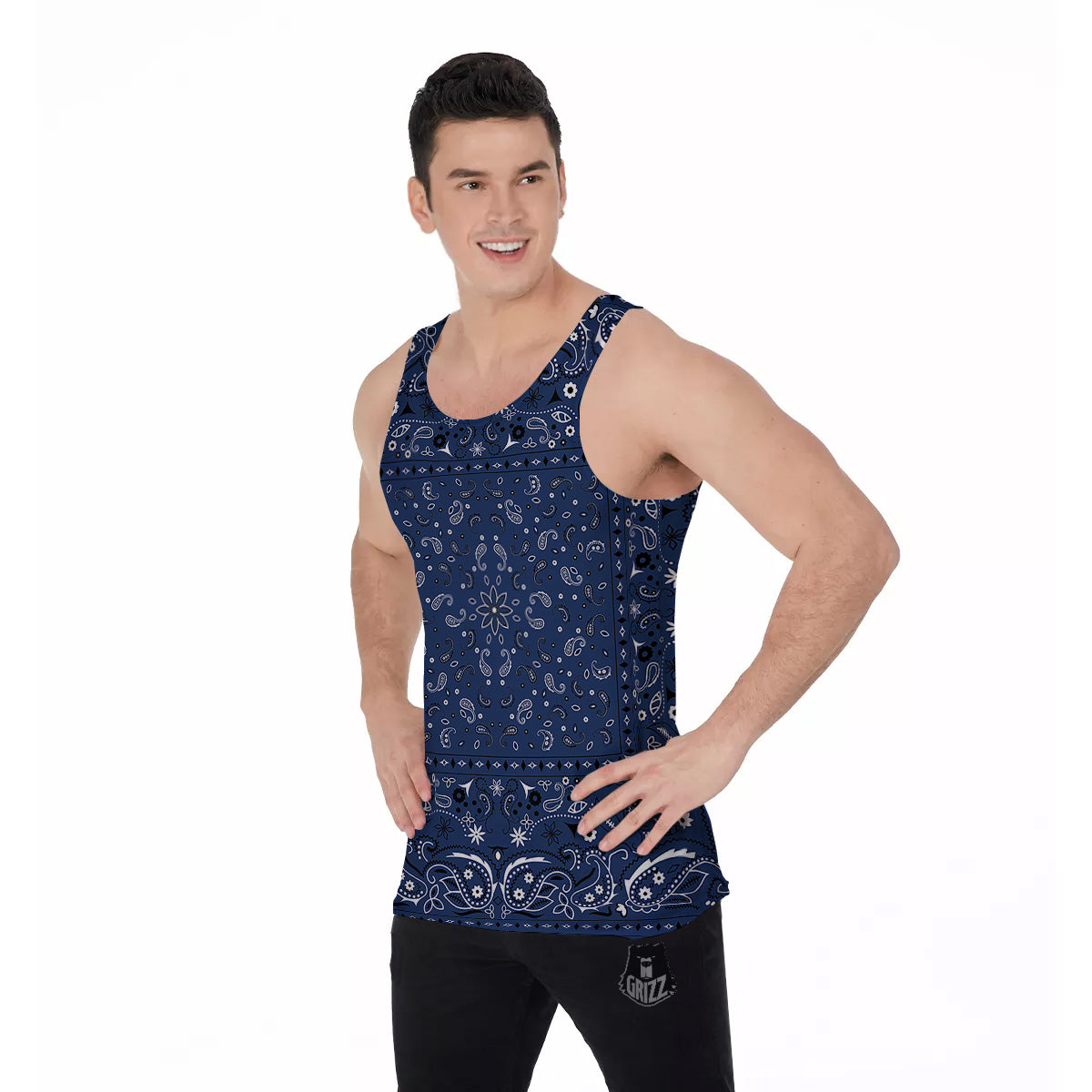 Bandana Blue Paisley Print Men's Tank Top-grizzshop