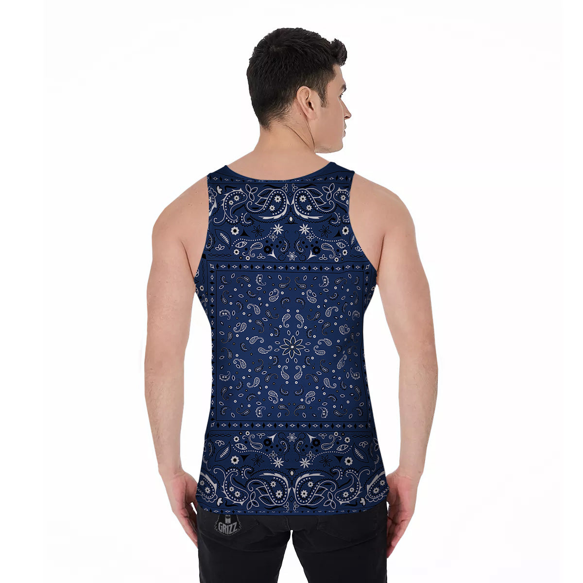 Bandana Blue Paisley Print Men's Tank Top-grizzshop