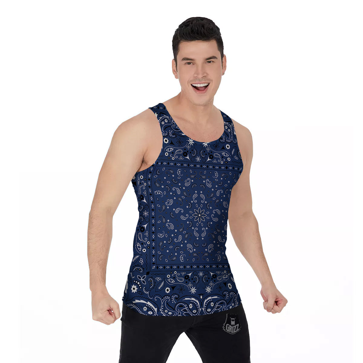 Bandana Blue Paisley Print Men's Tank Top-grizzshop