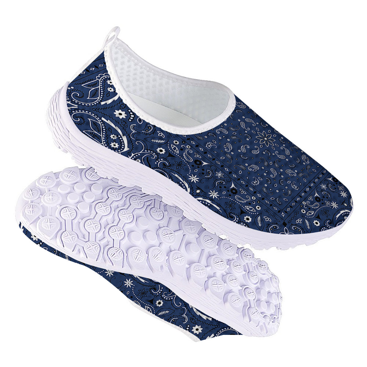 Bandana Blue Paisley Print Nurse Shoes-grizzshop