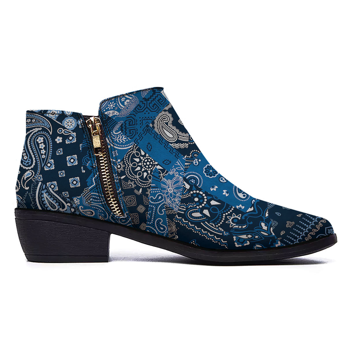 Bandana Blue Paisley Print Pattern Ankle Boots-grizzshop