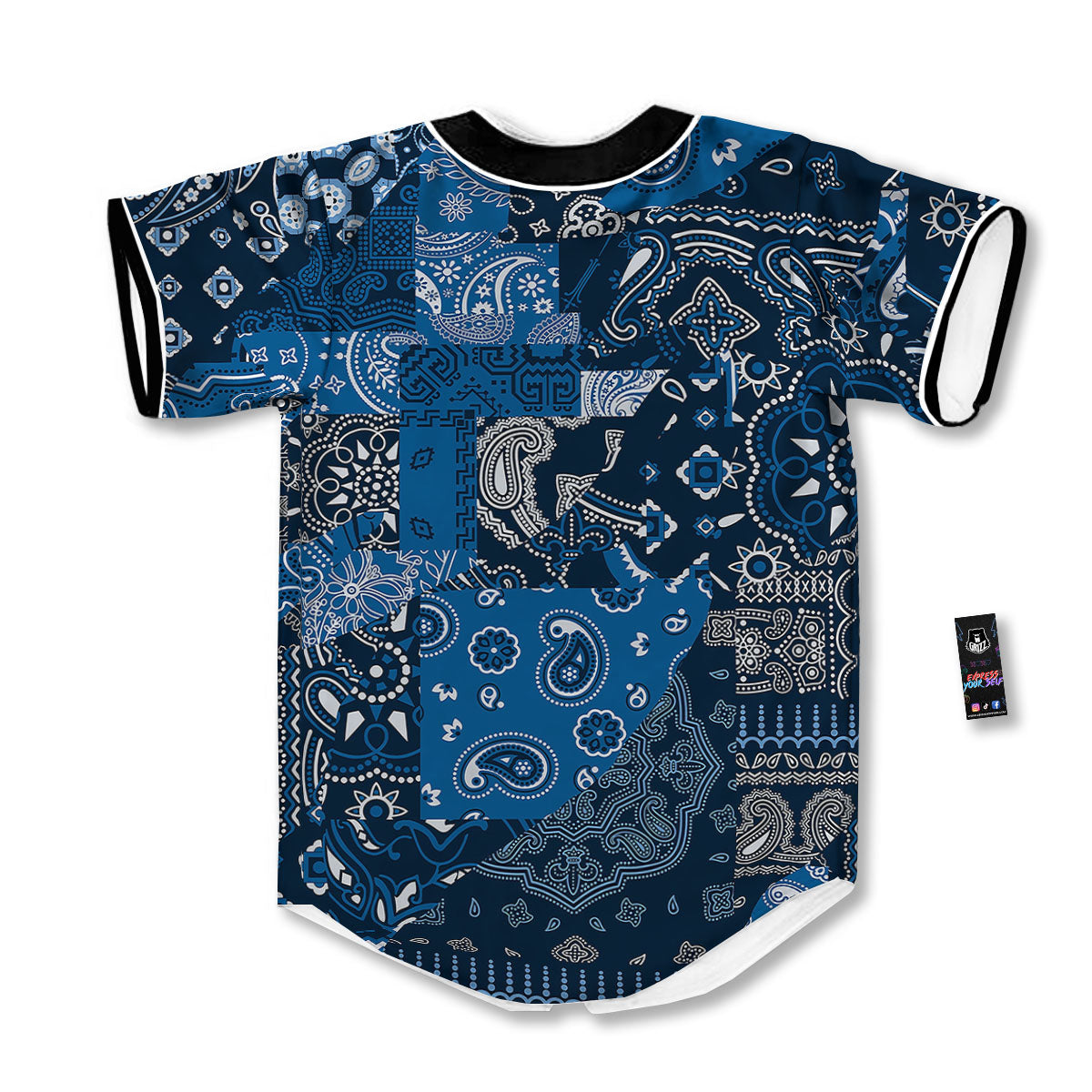 Bandana Blue Paisley Print Pattern Baseball Jersey-grizzshop