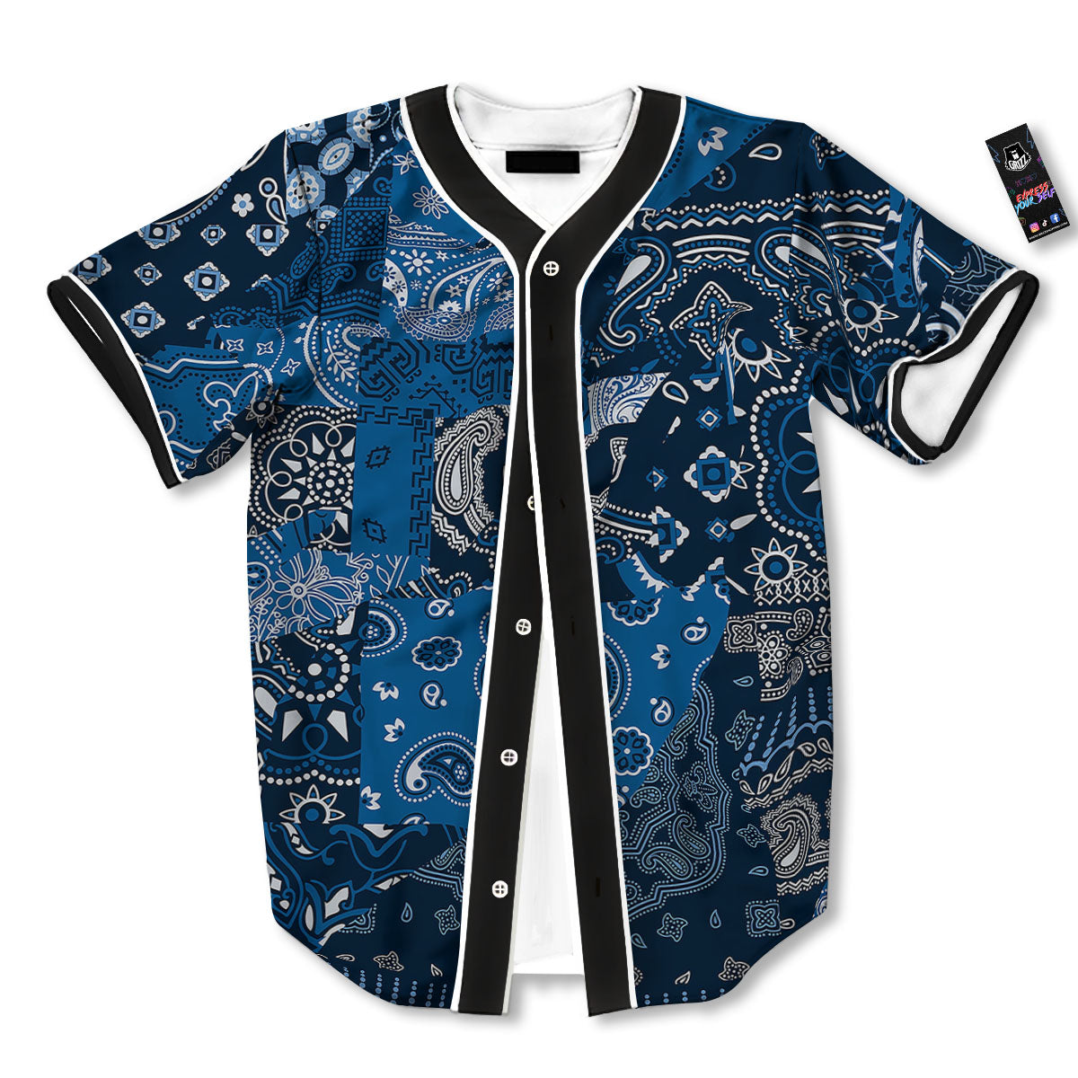 Bandana Blue Paisley Print Pattern Baseball Jersey-grizzshop