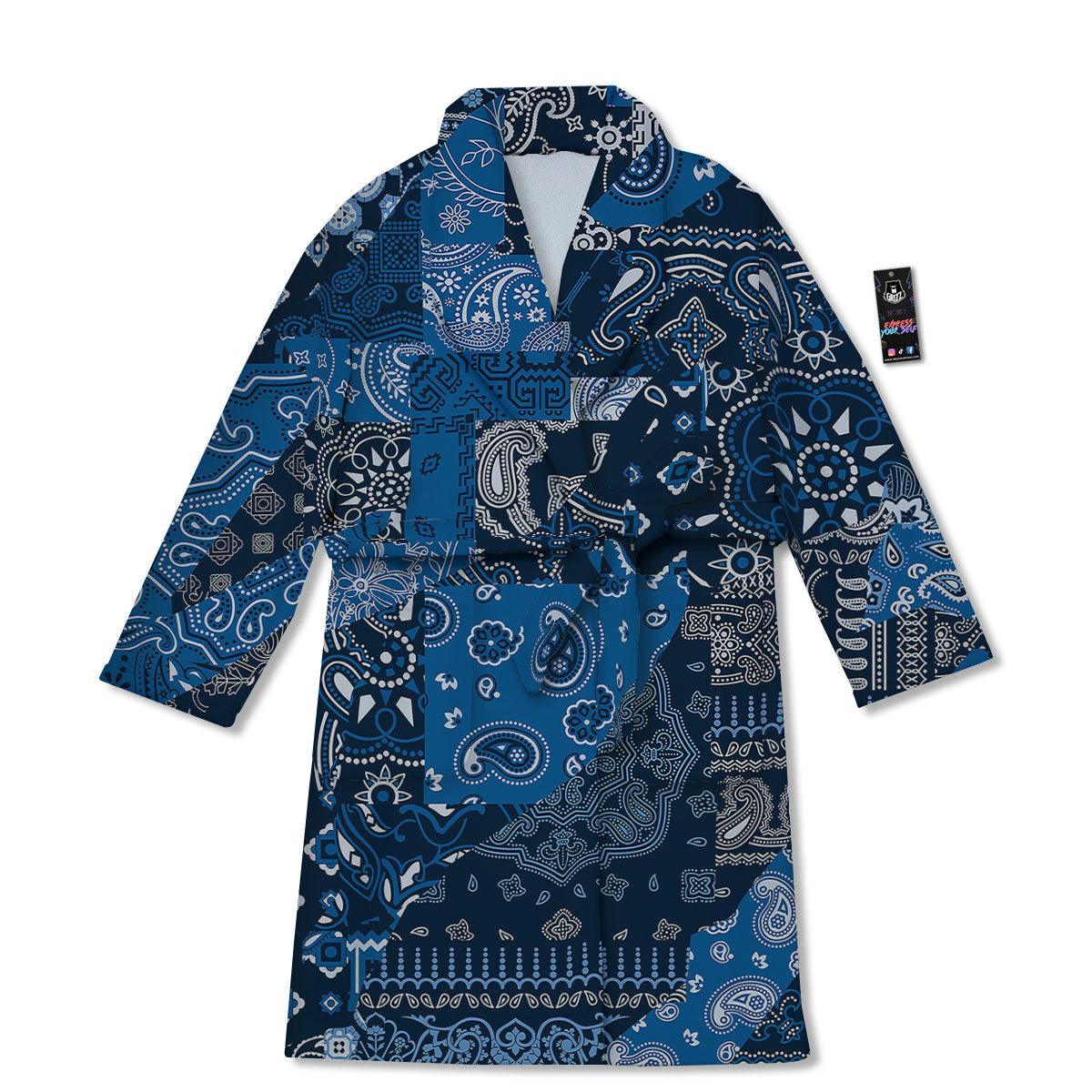 Bandana Blue Paisley Print Pattern Bathrobe-grizzshop