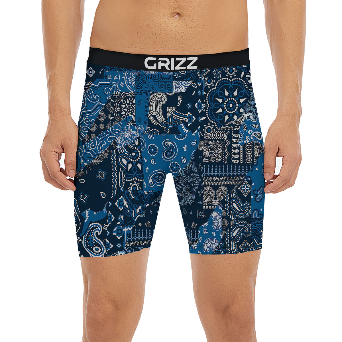 Bandana Blue Paisley Print Pattern Boxer Briefs-grizzshop