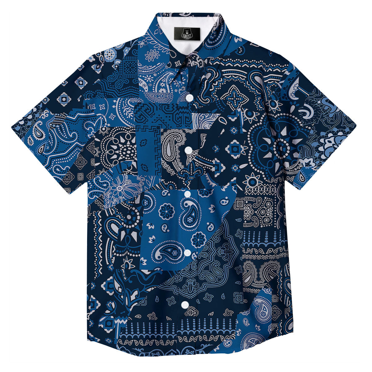 Bandana Blue Paisley Print Pattern Button Up Shirt-grizzshop