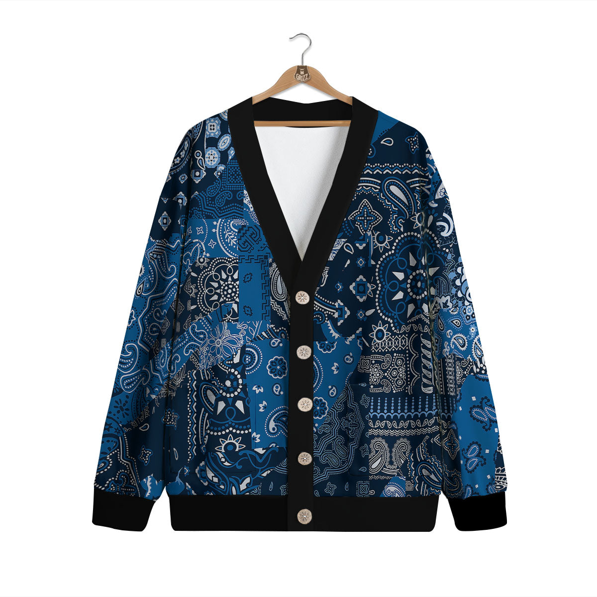 Bandana Blue Paisley Print Pattern Cardigan-grizzshop