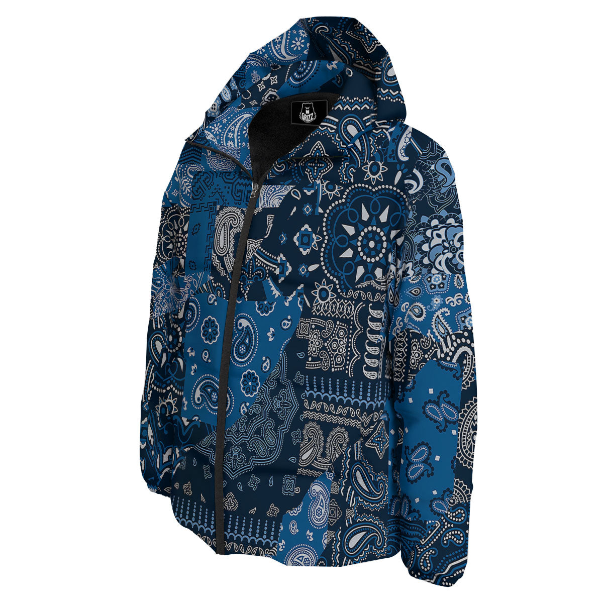 Bandana Blue Paisley Print Pattern Down Jacket-grizzshop