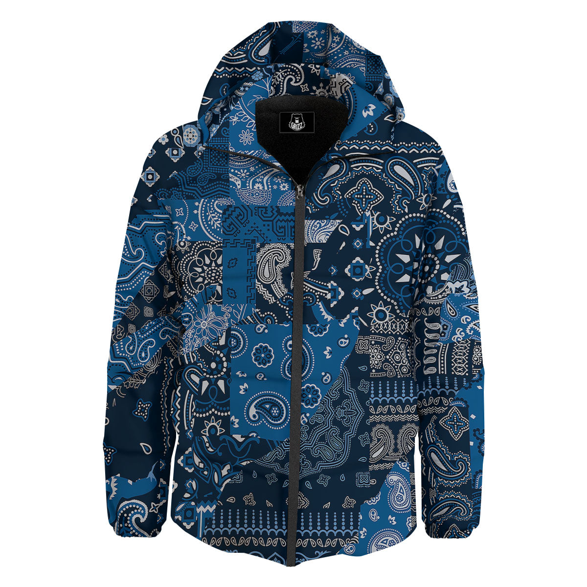 Bandana Blue Paisley Print Pattern Down Jacket-grizzshop