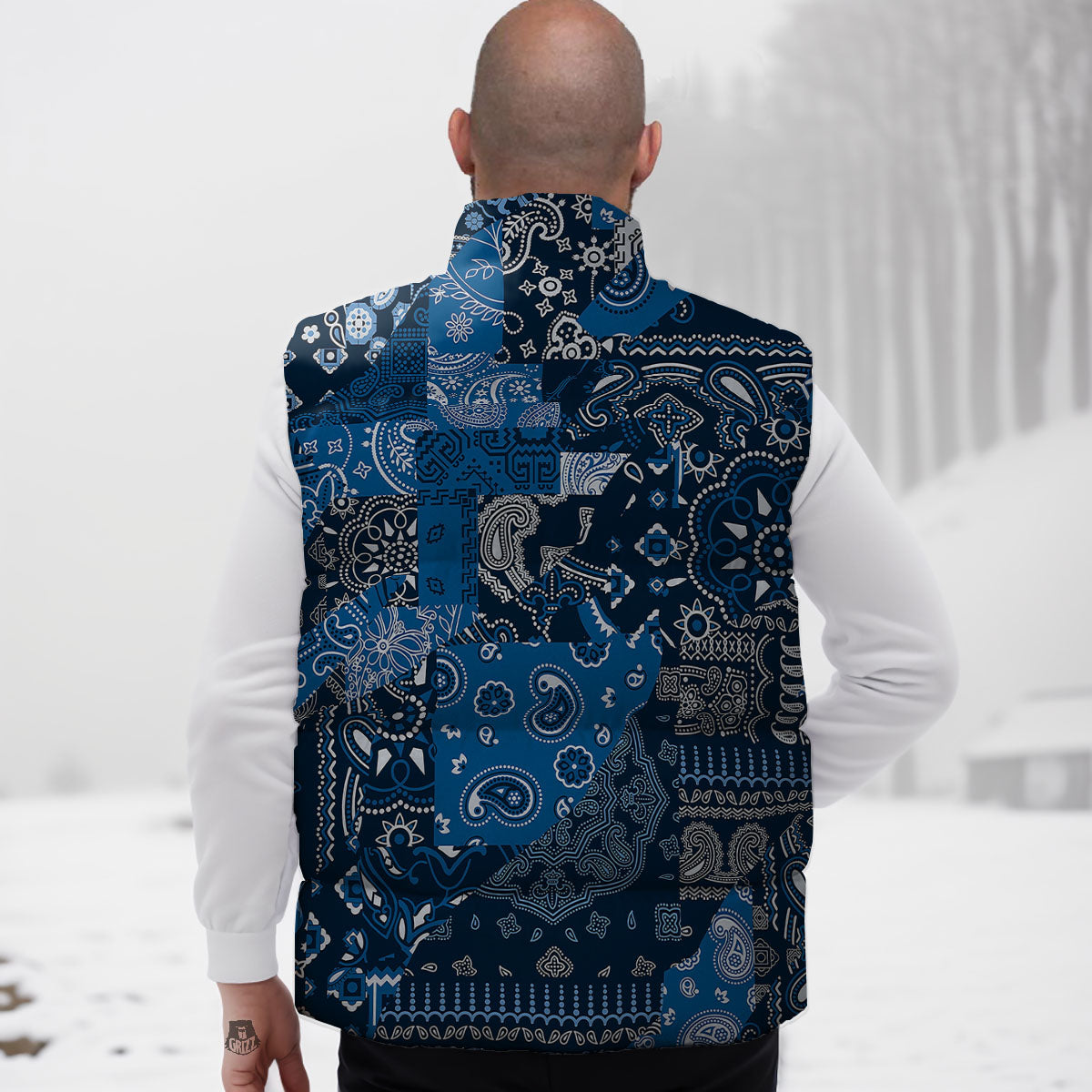Bandana Blue Paisley Print Pattern Down Vest