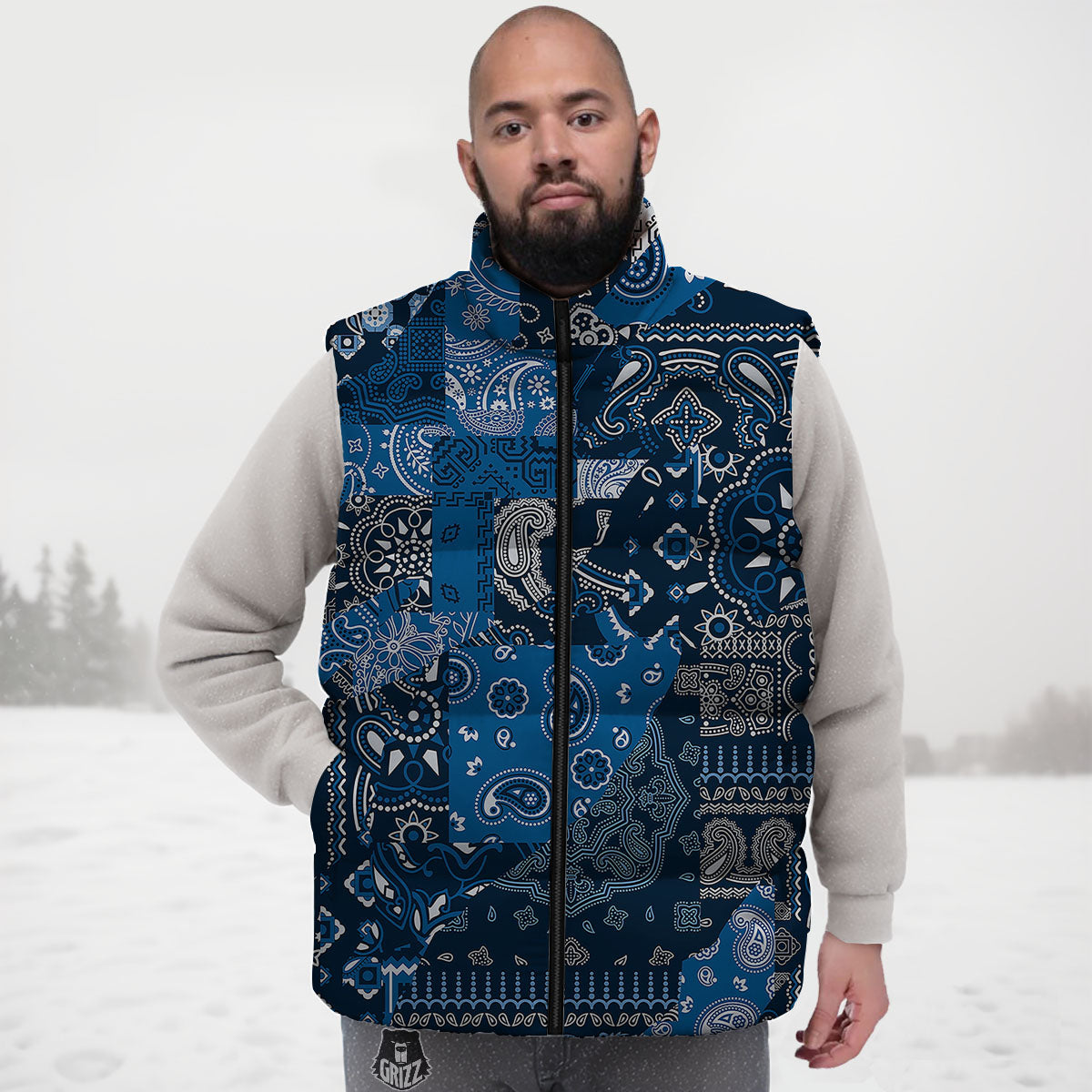 Bandana Blue Paisley Print Pattern Down Vest