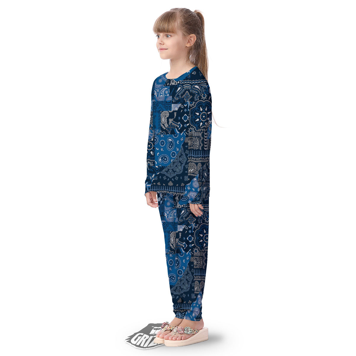 Bandana Blue Paisley Print Pattern Kid's Pajamas-grizzshop