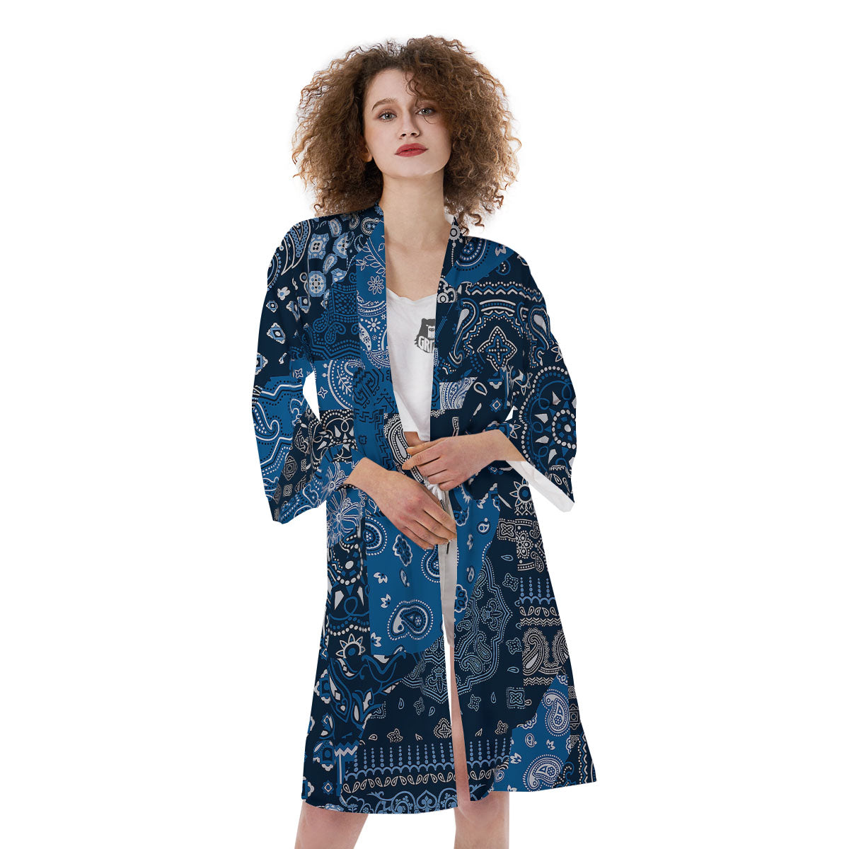 Bandana Blue Paisley Print Pattern Kimono-grizzshop