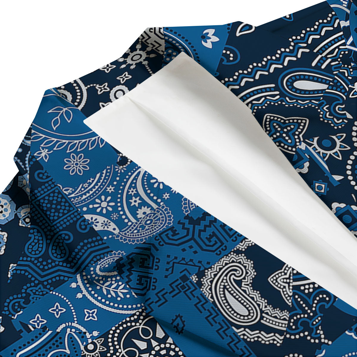 Bandana Blue Paisley Print Pattern Men's Blazer-grizzshop