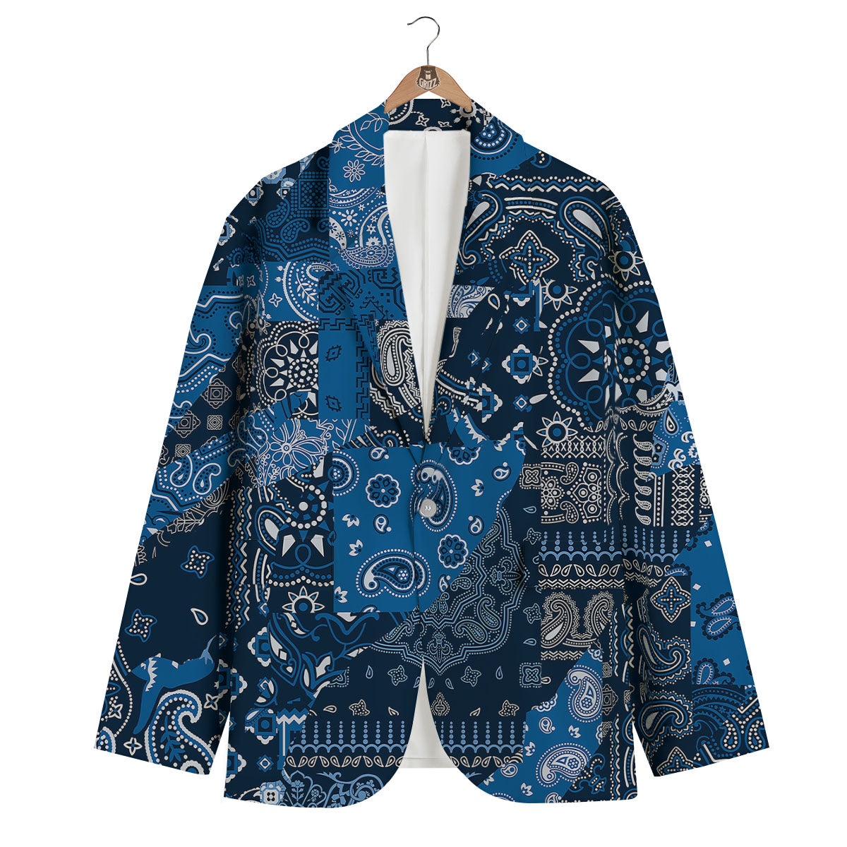 Bandana Blue Paisley Print Pattern Men's Blazer-grizzshop