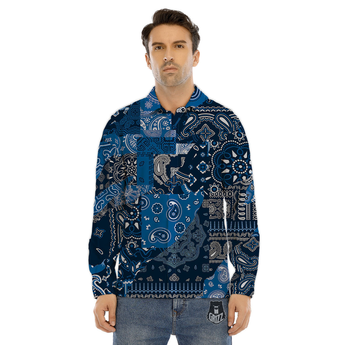 Bandana Blue Paisley Print Pattern Men's Dress Shirts-grizzshop