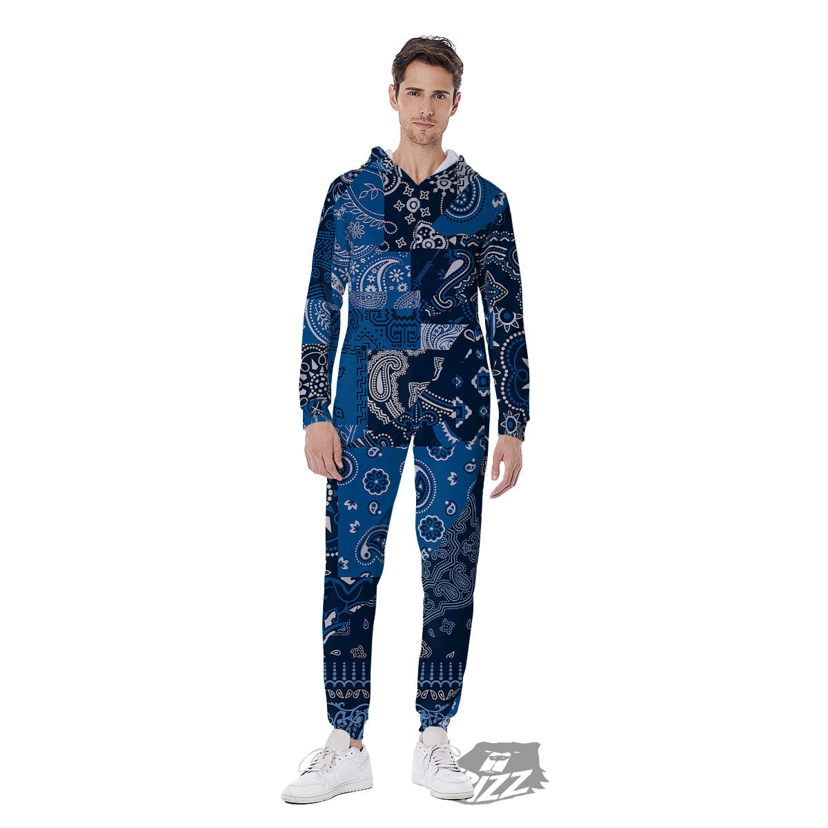 Bandana Blue Paisley Print Pattern Men's Jumpsuit-grizzshop