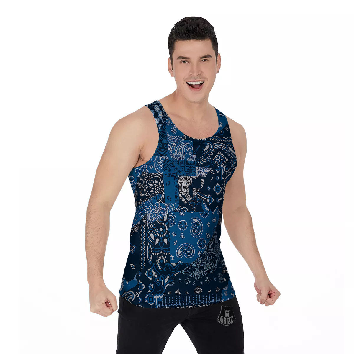 Bandana Blue Paisley Print Pattern Men's Tank Top-grizzshop