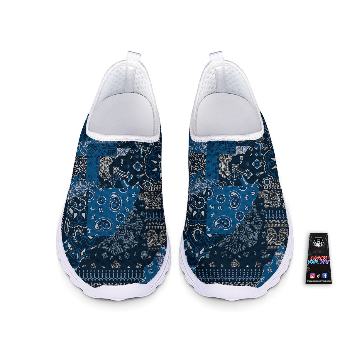 Bandana Blue Paisley Print Pattern Nurse Shoes-grizzshop