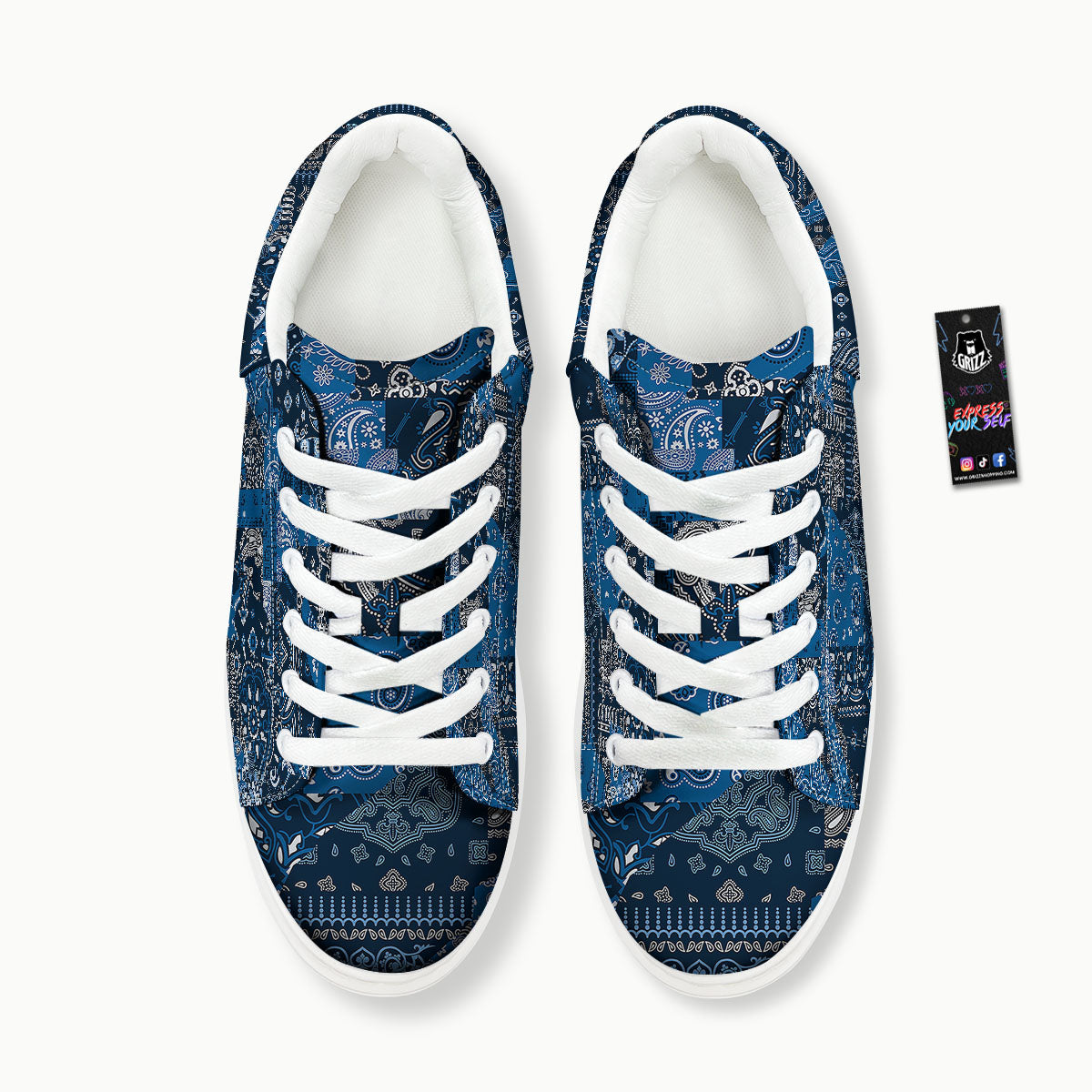 Bandana Blue Paisley Print Pattern Platform Shoes-grizzshop