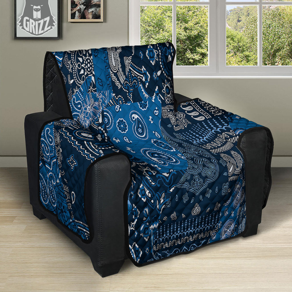 Bandana Blue Paisley Print Pattern Recliner Protector-grizzshop