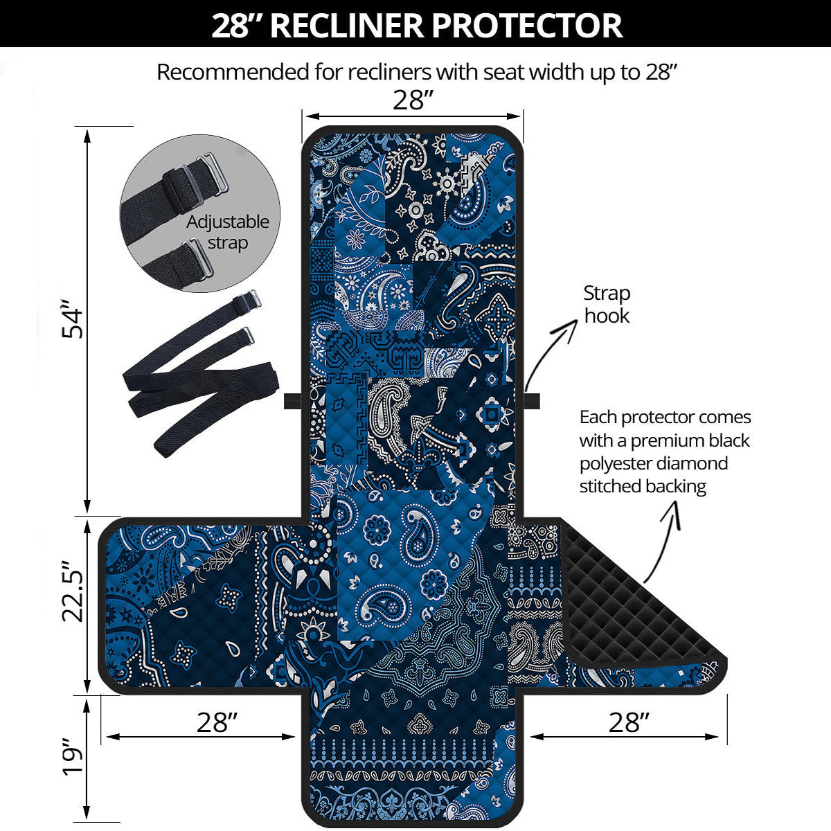 Bandana Blue Paisley Print Pattern Recliner Protector-grizzshop