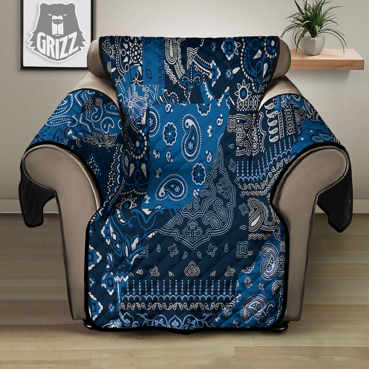 Bandana Blue Paisley Print Pattern Recliner Protector-grizzshop