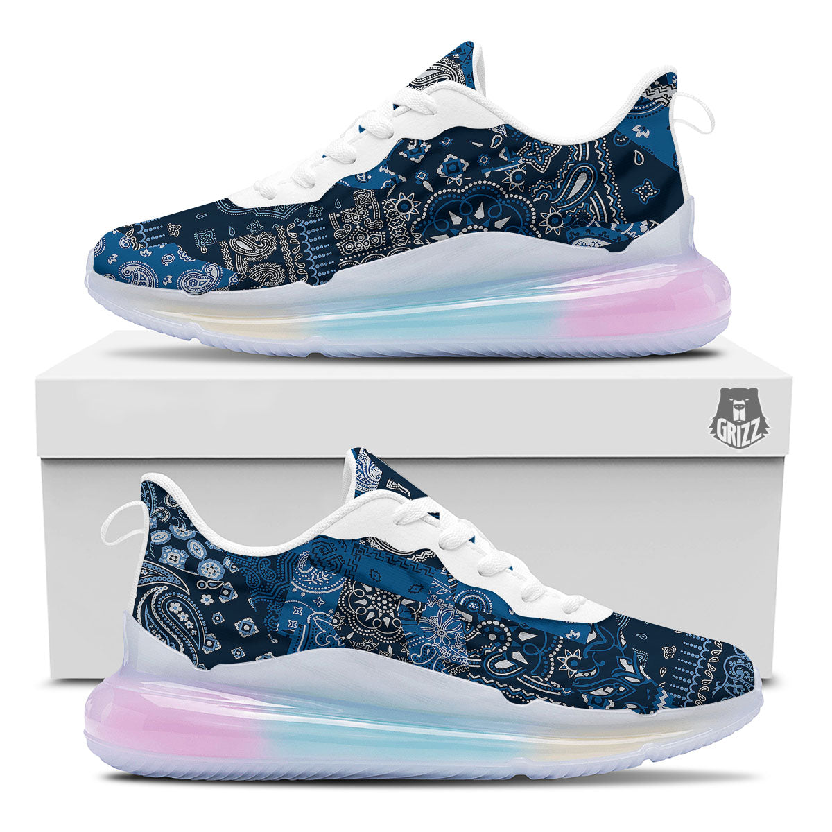 Bandana Blue Paisley Print Pattern Running Sneakers-grizzshop
