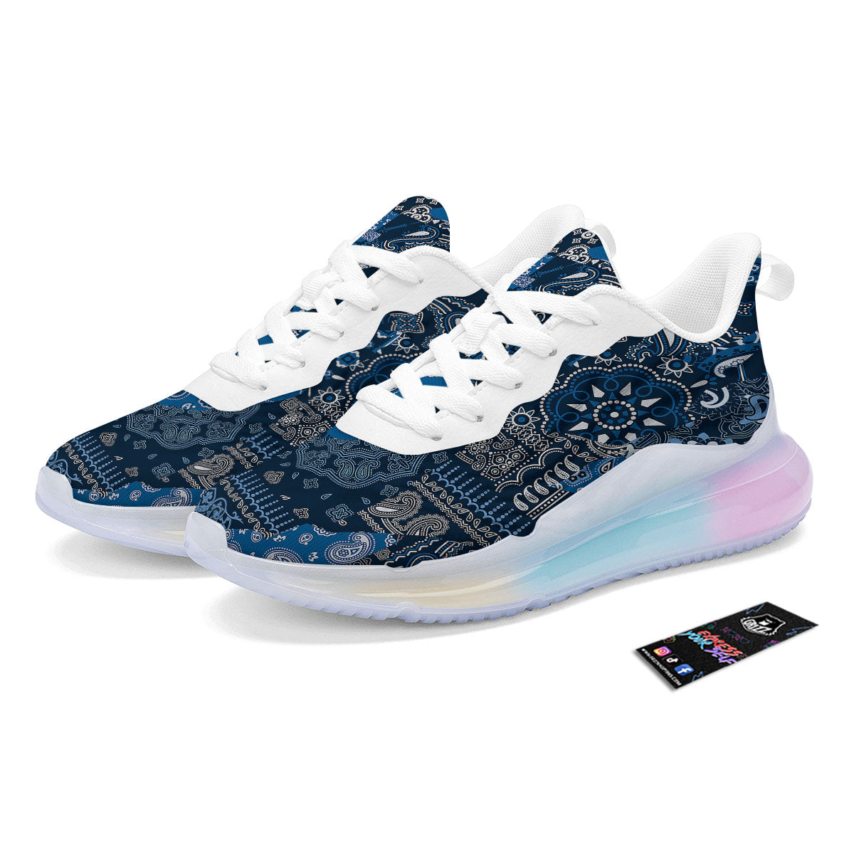 Bandana Blue Paisley Print Pattern Running Sneakers-grizzshop