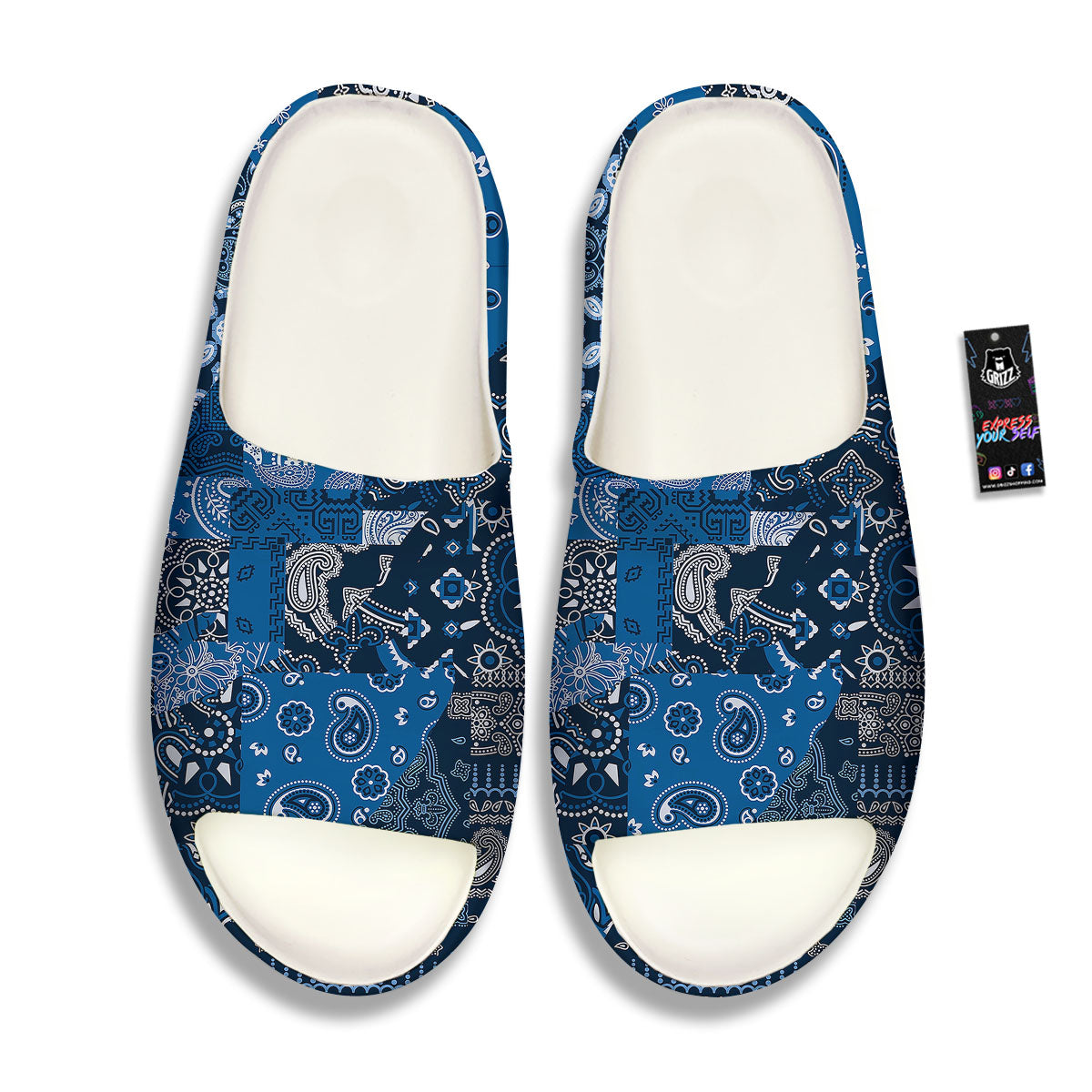 Bandana Blue Paisley Print Pattern Sandals-grizzshop
