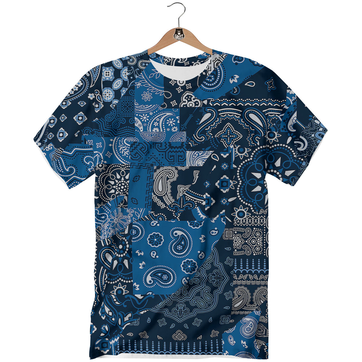 Bandana Blue Paisley Print Pattern T-Shirt-grizzshop