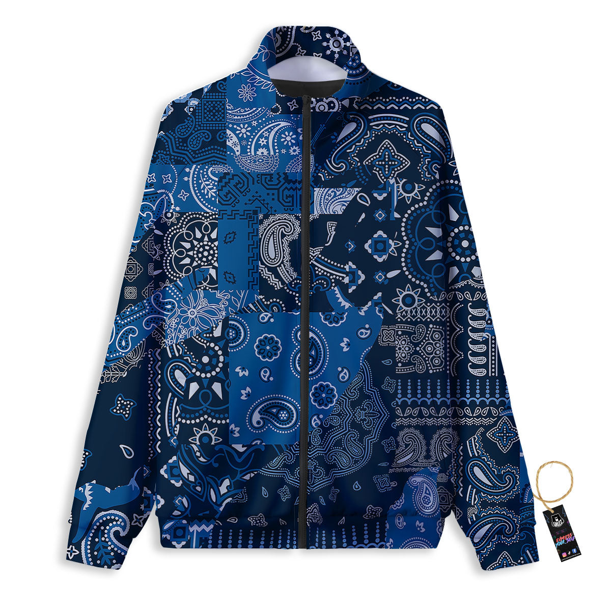 Bandana Blue Paisley Print Pattern Track Jacket-grizzshop
