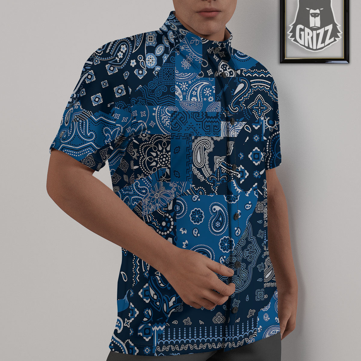 Bandana Blue Paisley Print Pattern Untucked Shirts-grizzshop