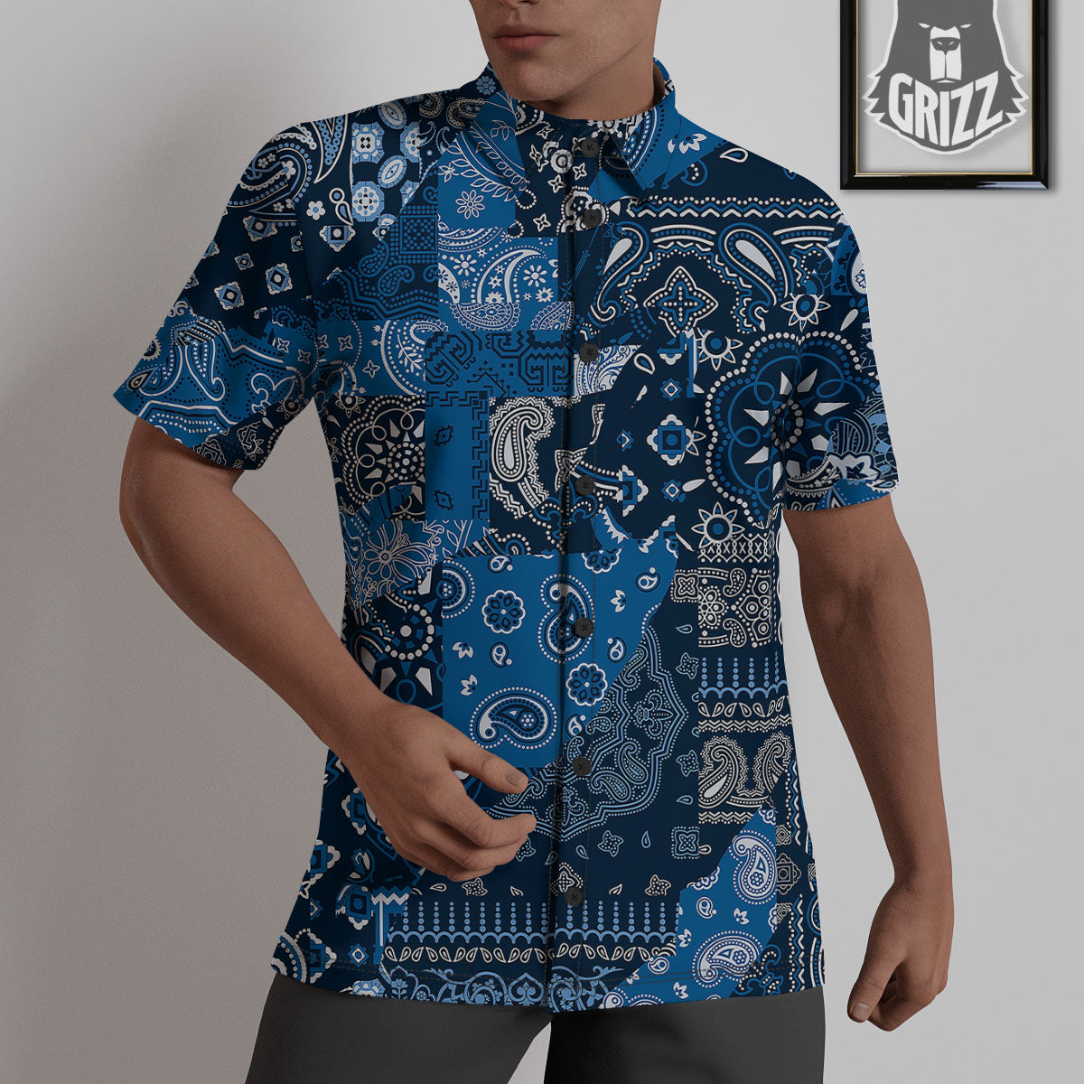 Bandana Blue Paisley Print Pattern Untucked Shirts-grizzshop