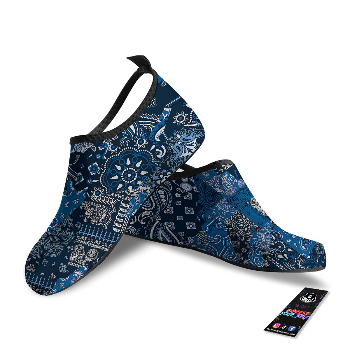 Bandana Blue Paisley Print Pattern Water Shoes-grizzshop