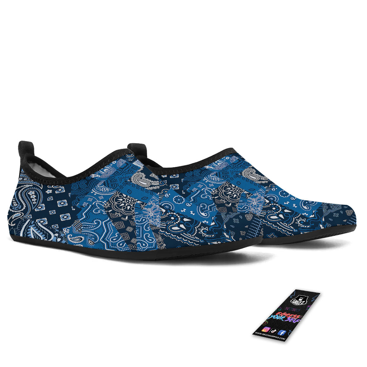 Bandana Blue Paisley Print Pattern Water Shoes-grizzshop